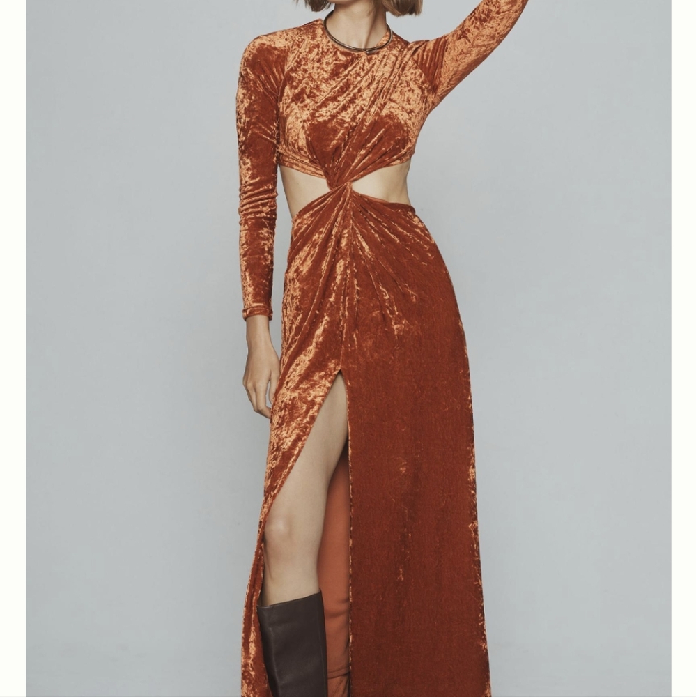 Anthropologie Orange velvet maxi dress